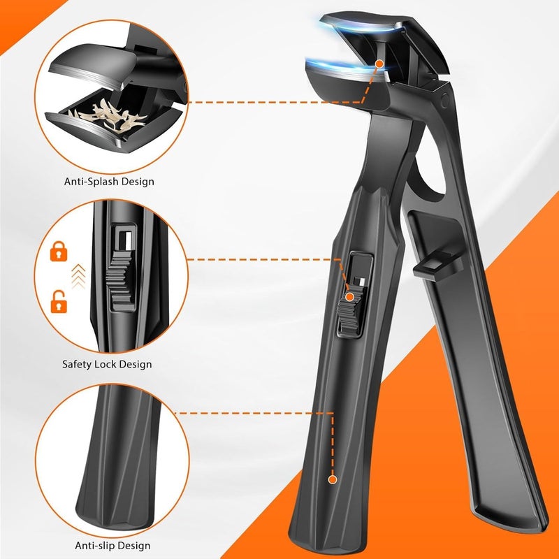 DRMODE Toenail Clippers for Thick Toenails for Seniors, Angled Head Long Handled Toe Nail Clippers for Men with Wide Jaw Opening, Heavy Duty Large Finger Nail Clippers Adult Cutter with Catcher, Black - Image 3